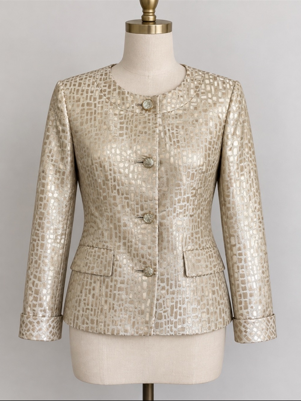 Kasper Metallic Cream-Patterned Tailored Jacket